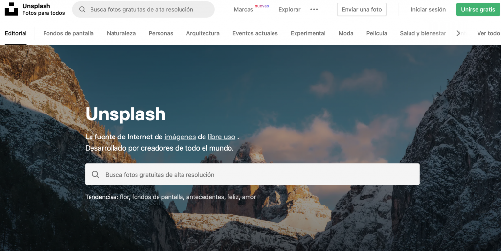 Banco de fotos Unsplash